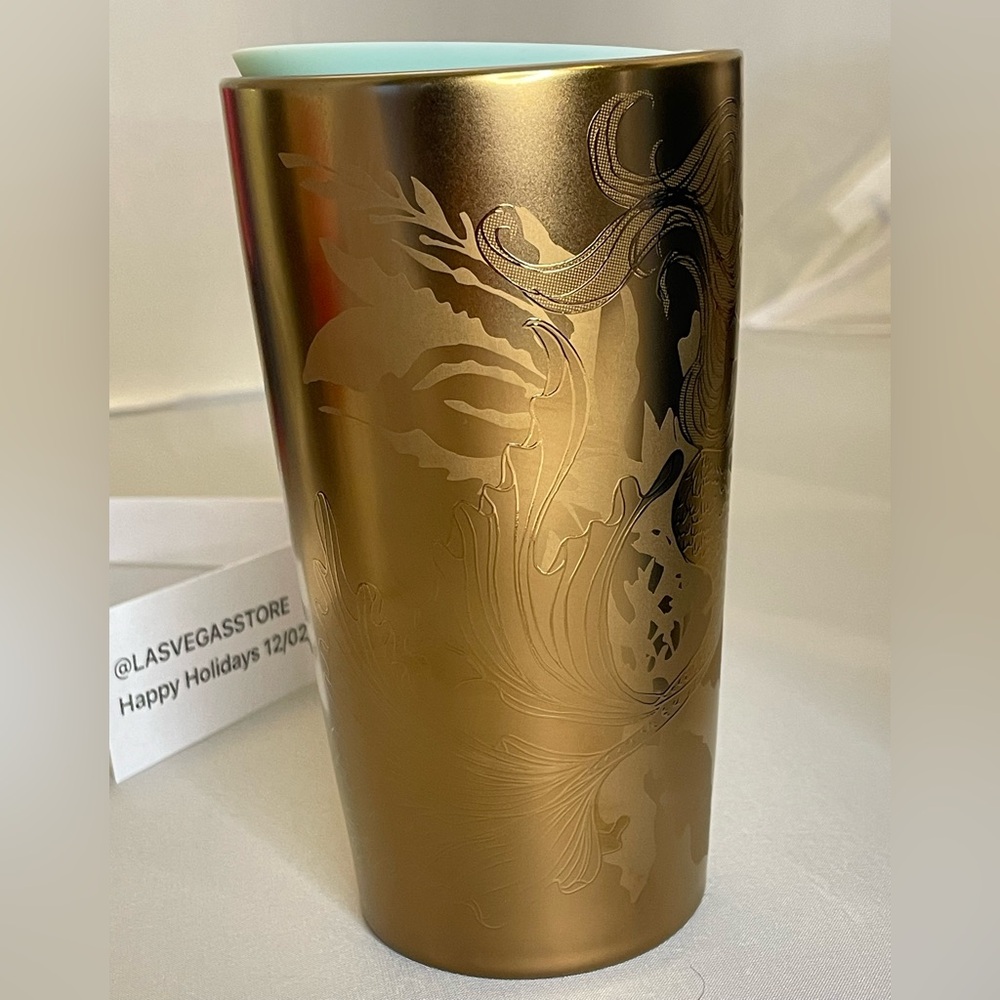 Starbucks 12oz Copper/Gold Etched Siren Ceramic Tumbler Limited Anniversary 2022